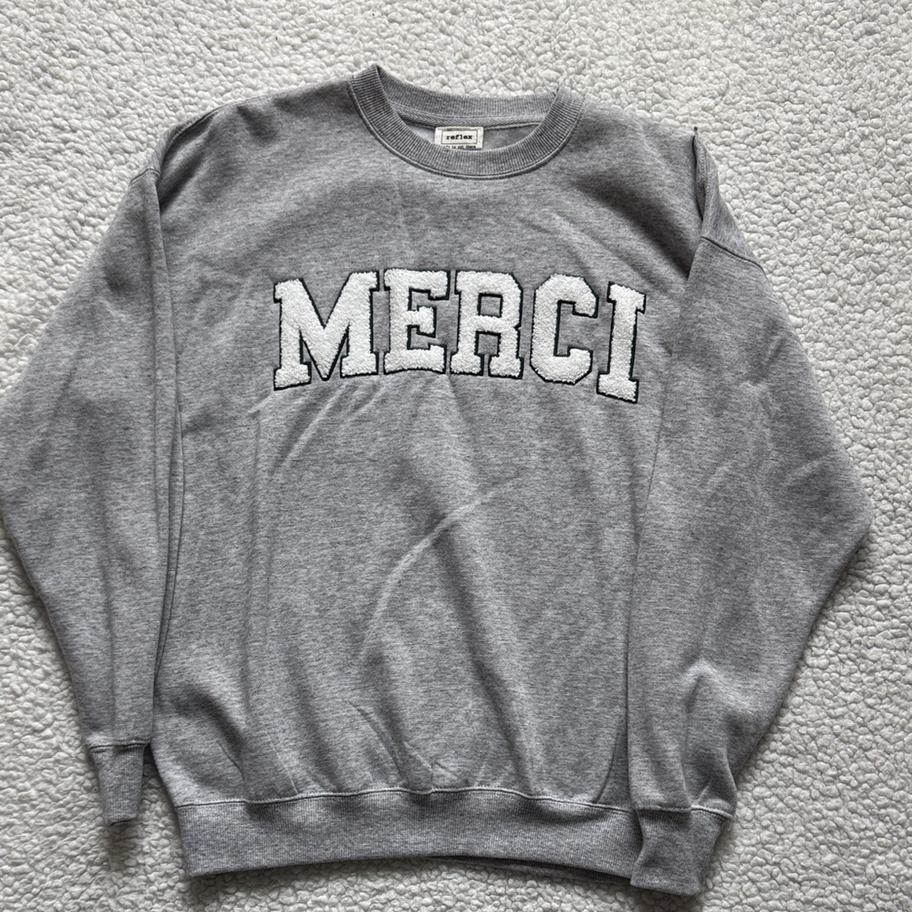 Reflex Gray Crewneck Sweater with Merci Design